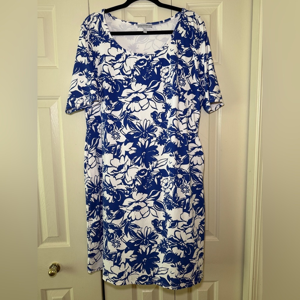 Blue and White Floral Midi Dress
